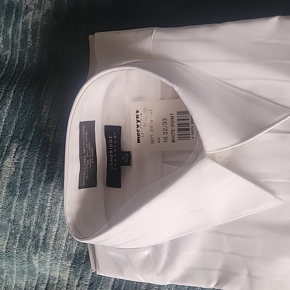 NWT Cambridge Classics white satin stripe button-up dress shirt - Picture 3 of 10